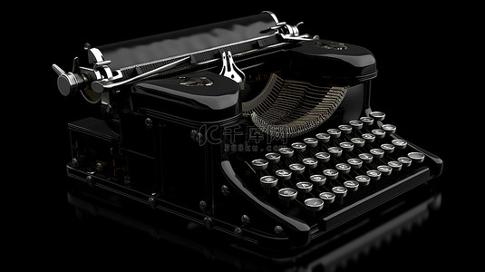 时尚的黑色打字机优雅地显示在 3D 渲染的深色背景上