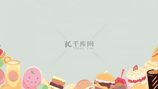 汉堡五一背景图片_食物可爱卡通插画边框背景