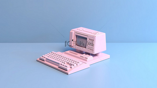 电脑和键盘背景图片_玩具台式电脑和键盘的 3D 渲染模型