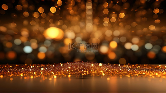 金色发光星星背景图片_豪华模糊背景上迷人的金色灰尘散景令人惊叹的 3D ai 渲染
