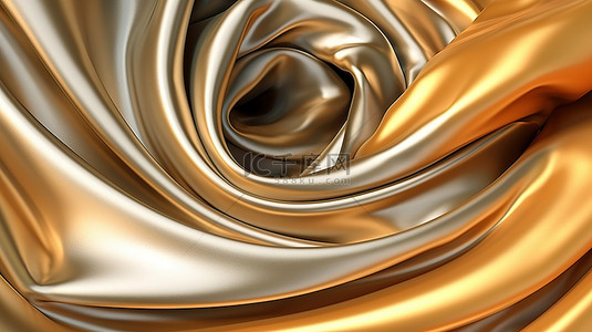 波浪状的背景图片_闪闪发光的金色圆环和 3D 球体为优质柔软纺织面料带来动感