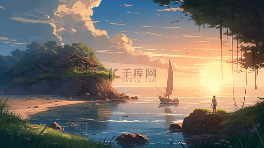 云层海水日出天空背景