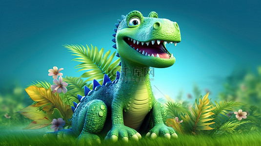 特斯拉超级工厂背景图片_俏皮的 3D 恐龙插画