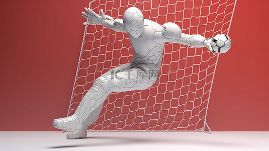跺脚跳跃背景图片_3D渲染中的守门员角色跳跃阻挡足球