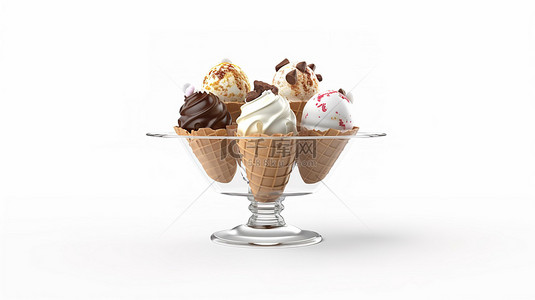 冰淇淋勺背景图片_白色背景 3d 渲染上的巧克力冰淇淋