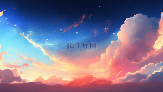 天空夕阳美丽插画背景