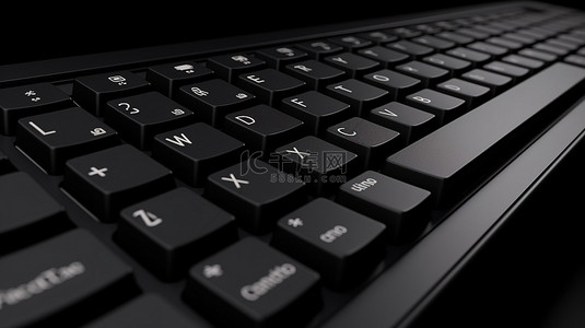 技术与商务黑色键盘的结合，带有 3D 渲染中的辅导键