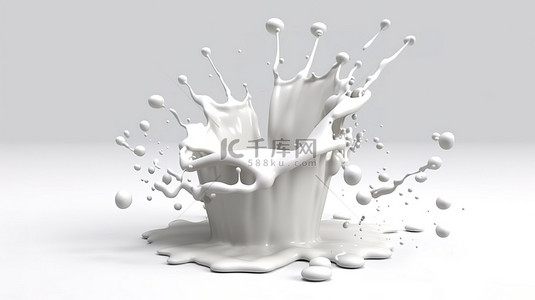 在令人惊叹的 3D 渲染中溅出牛奶和酸奶