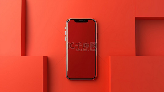孤立红色背景上手机模板样机的 3D 插图