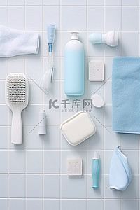 消毒水背景图片_消毒工具和配件，如肥皂海绵肥皂泵刷子牙刷和浴室棉线