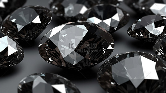 具有光泽的黑色钻石颜色的宝石形状的 3D 渲染