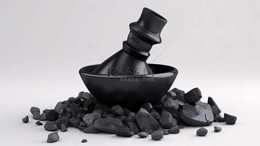 辣背景图片_白色背景展示了 3d 渲染的黑色石臼和杵