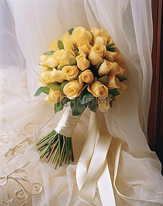 黄玫瑰制成的新娘花束