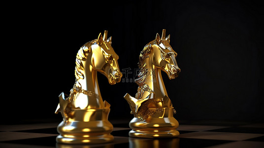 以 3d 金色骑士和皇后棋子为特色的背景