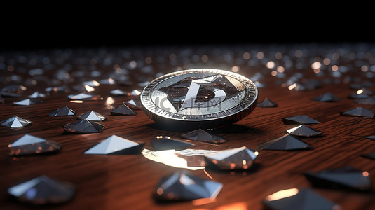 加密水晶背景图片_加密货币环境中破折号硬币和水晶的 3D 插图