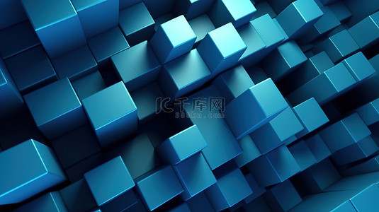 蓝色几何形状具有 3D 渲染的简约壁纸