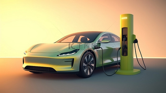 电动汽车在充电站用电池充电的 3D 插图