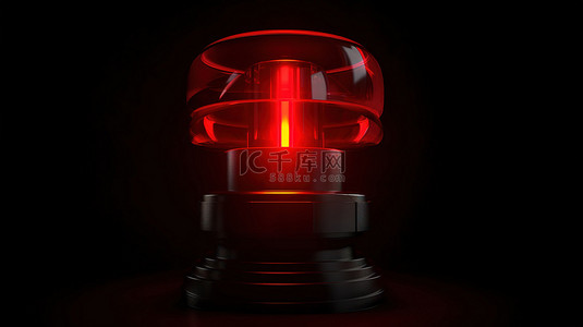 黑色背景，带有 3d 渲染的红色警示灯和照明弹