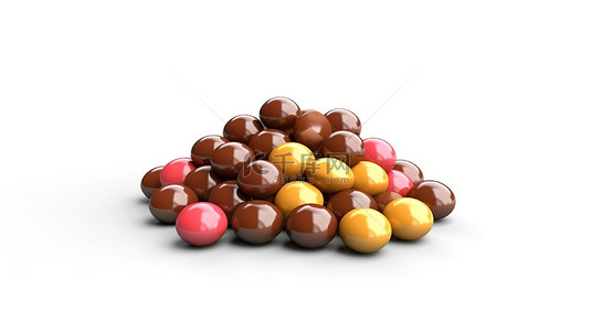 一桶花生油背景图片_白色背景上隔离的色彩鲜艳的花生填充巧克力糖果的 3D 插图