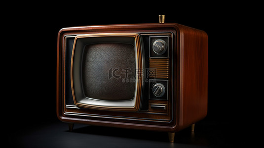 视频背景图片_复古风格的老式电视机隔离在黑色背景 3D 渲染上