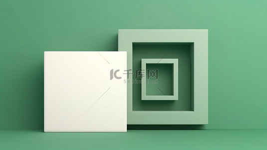 简单金色边框背景图片_空的白色边框与简单的 3d 绿色背景