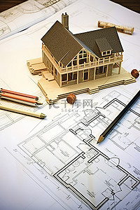平面图上有工具和木制工具的模型房子