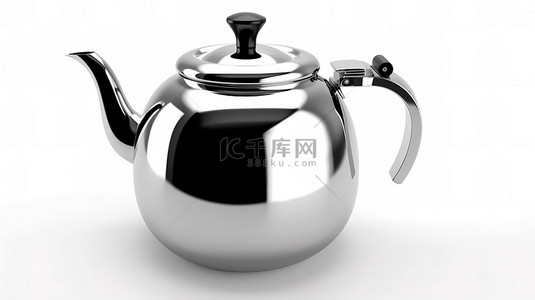 茶壶西式茶壶背景图片_纯白色背景在 3D 插图中显示一个空咖啡壶