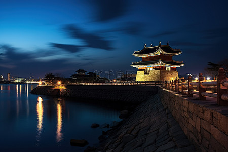 三面堡垒背景图片_首尔海上堡垒