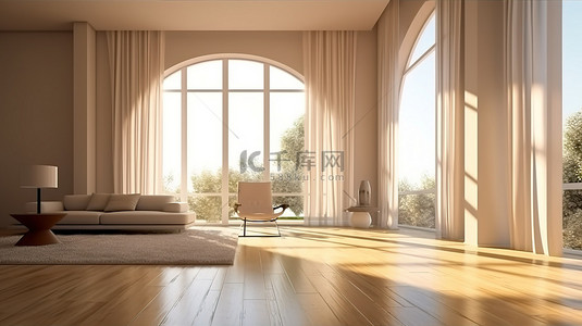 一个精致的无人居住的客厅的阳光明媚和阴暗的 3D 渲染