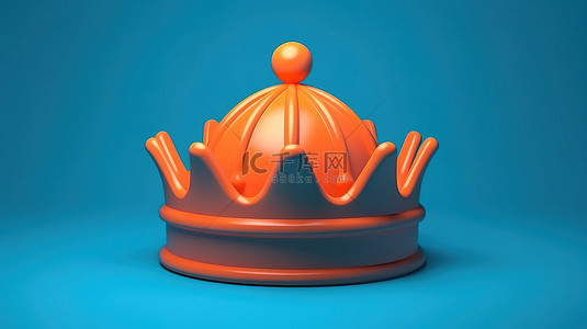 蓝色背景，橙色皇冠，双色调风格，3D 渲染