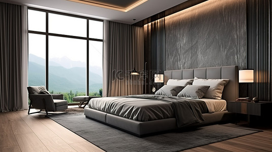 奢华现代的卧室内部与豪华家居装饰的 3D 渲染