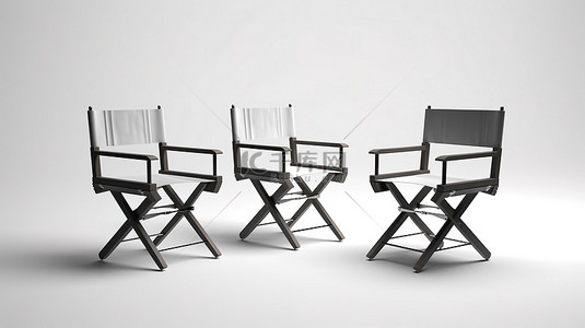 群众演员背景图片_3d 渲染三把铝制折叠导演椅