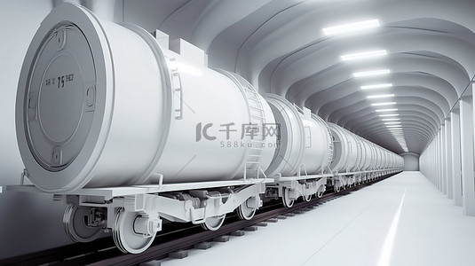 火车货运背景图片_3D 渲染中货运列车铁路运输上的空白白色集装箱