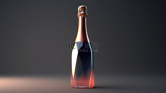 闪闪发光的酒瓶样机 3D 渲染的详细视图
