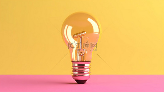 投资金币知识币倒入粉红色背景上的黄色灯泡 3D 渲染插图