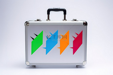 绘制箭头背景图片_公文包中的彩色箭头和白色背景上绘制的箭头