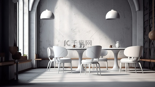 企业餐厅背景图片_带有可定制品牌元素的 3D 渲染咖啡馆露台