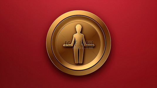 金色图标背景图片_红色和金色盘子上闪闪发光的金色女性符号 3D 渲染社交媒体图标