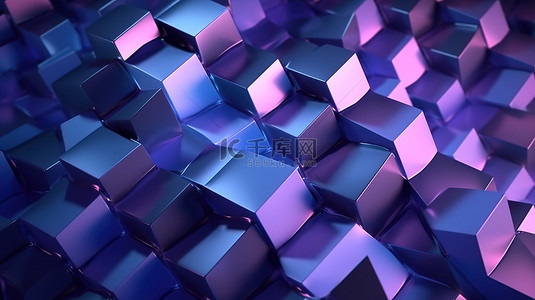紅色幾何背景图片_六边形三角形结构抽象背景，具有蓝色和浅紫色色调的 3D 渲染