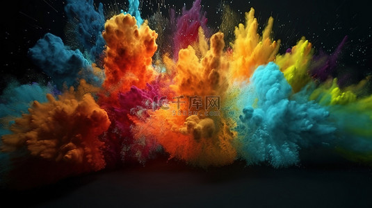 烟火花背景图片_充满活力的爆炸 彩色冲击波和烟云的 3d 效果图