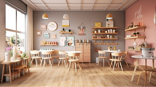 刺猬一家背景图片_一家迷人的咖啡店的 3d 渲染