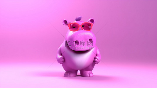 动物世界卡通动物背景图片_粉红色河马的 3d 字符