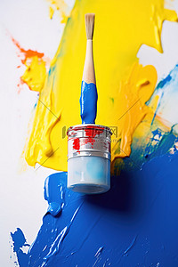 画家海报背景图片_彩色油漆和油漆刷与画家的胶带