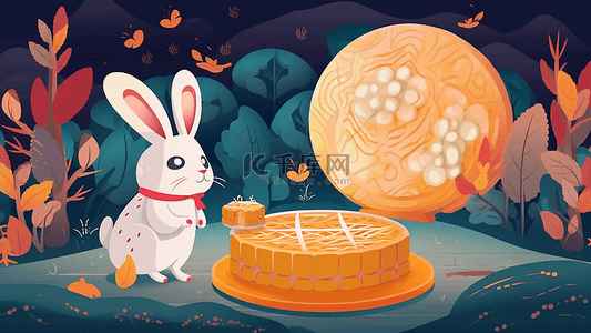 卡通小白兔可爱背景图片_中秋节制作月饼