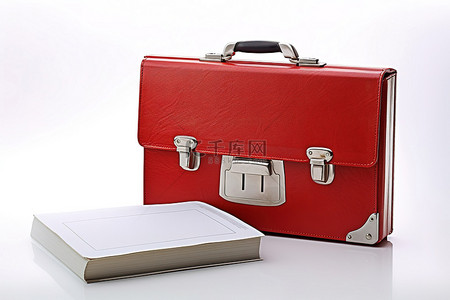 白色背景上的一个公文包和一本红书