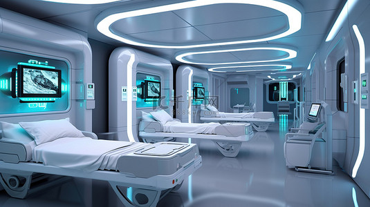 虚拟宇宙概念未来医院房间的 3D 渲染