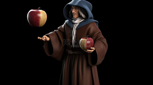 中年男性背景图片_3d 插图中苹果挥舞中世纪人物