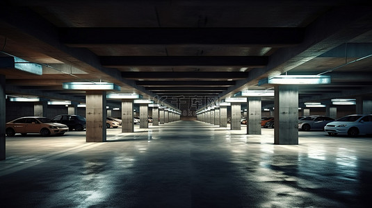 地下车库一背景图片_3d 渲染中未占用的地下停车场