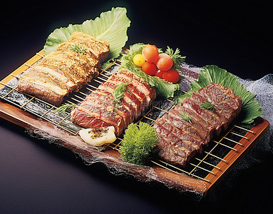 葱装饰背景图片_四种传统的日本烤肉