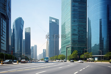 高大上的背景图片_首尔空旷街道上的高大豪华建筑